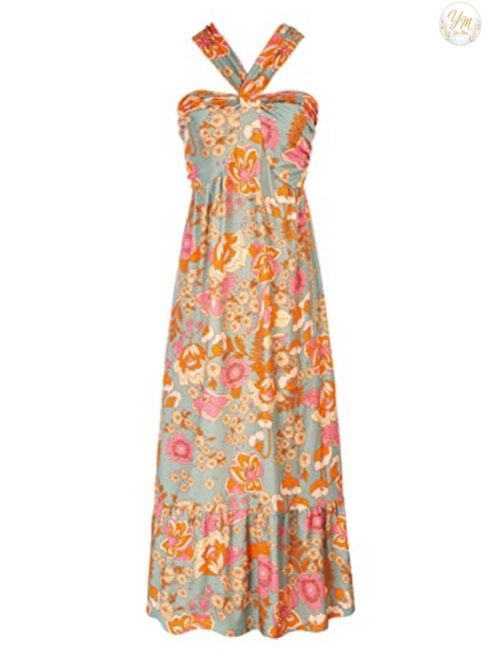 Sleeveless Floral Halter Maxi Dress Boho High Waist Side Pockets